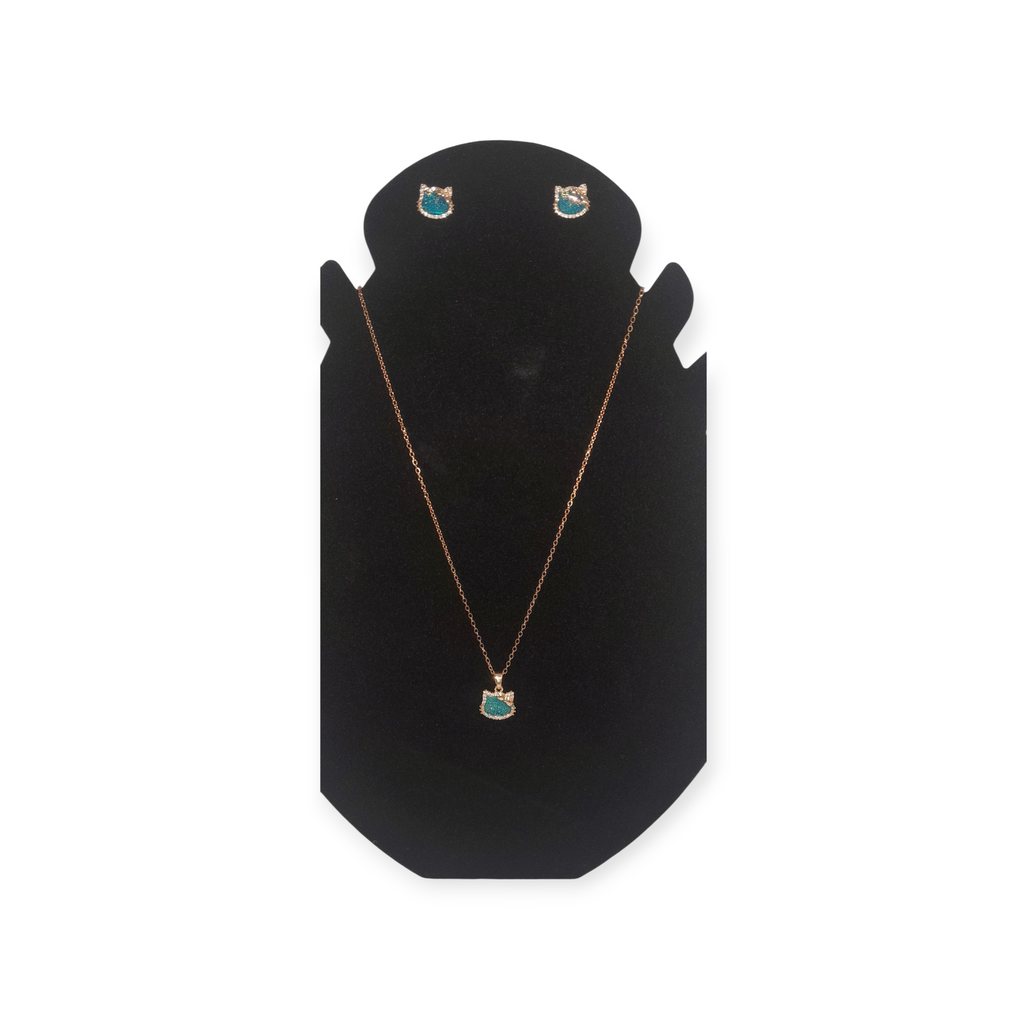Emerald Cat Earrings and Necklace Set