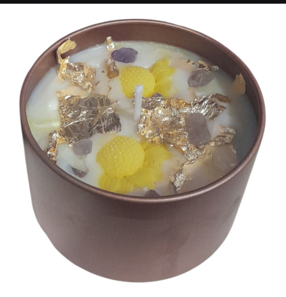 Homemade Sunflower Amythest Candle